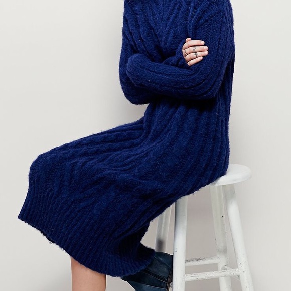 FREE PEOPLE *RARE*midi thick soft alpaca cabled turtleneck sweater dress - Picture 4 of 14